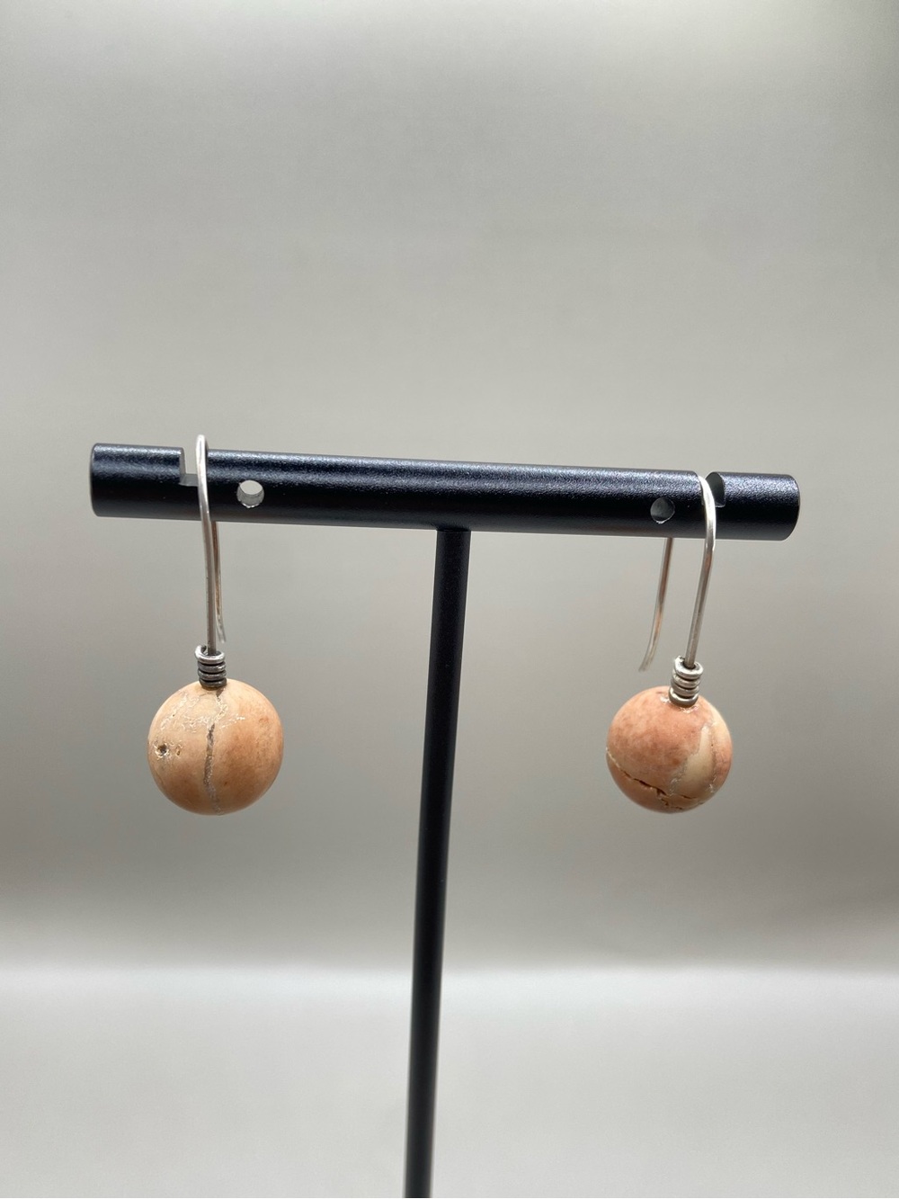 Silver Polished Stone Ball Earrings